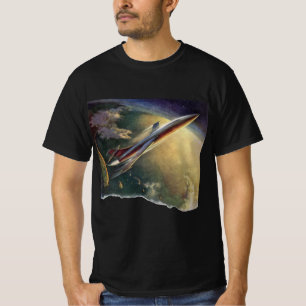 T-shirt Vintage Science Ficeship Airplane Earth