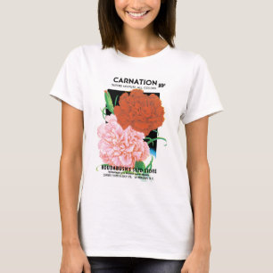 T-shirt Vintage Seed Packet Label Art, Flores de Cárnatos