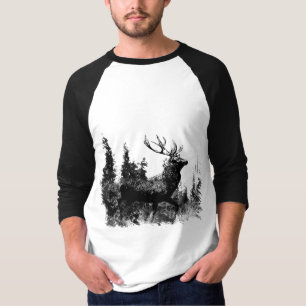 T-shirt Vintage Stag in Black and White, Veado Animal
