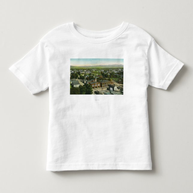 T-shirt Vista aérea da cidade, do quartel dos bombeiros & (Frente)