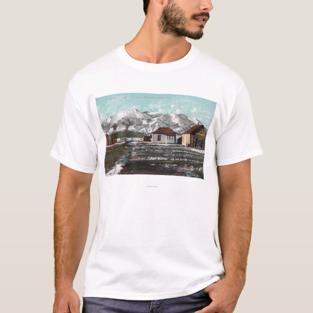 T-shirt Vista da cidade e da montanha após uma neve do (Frente)