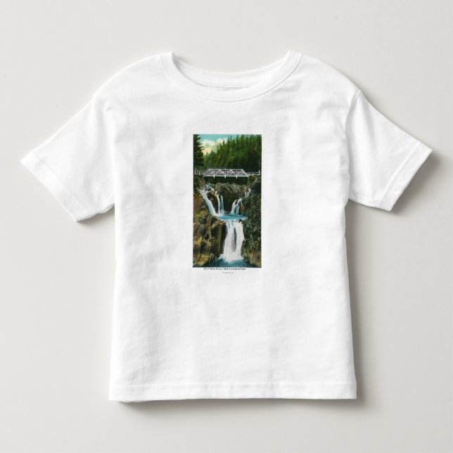T-shirt Vista de quedas e de ponte da rocha da separação (Frente)
