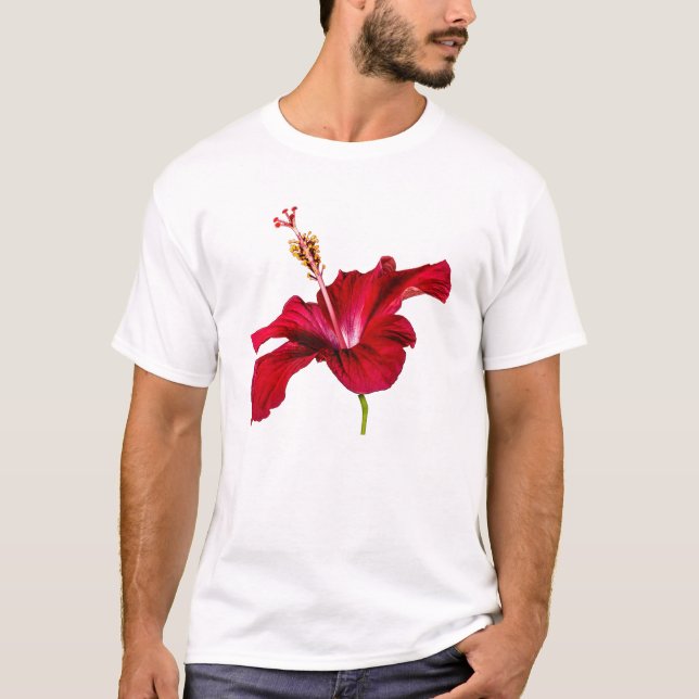 T-shirt Vista do Lado do Flor Red Hibiscus (Frente)