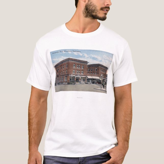 T-shirt Vista exterior do hotel de Wenatchee (Frente)
