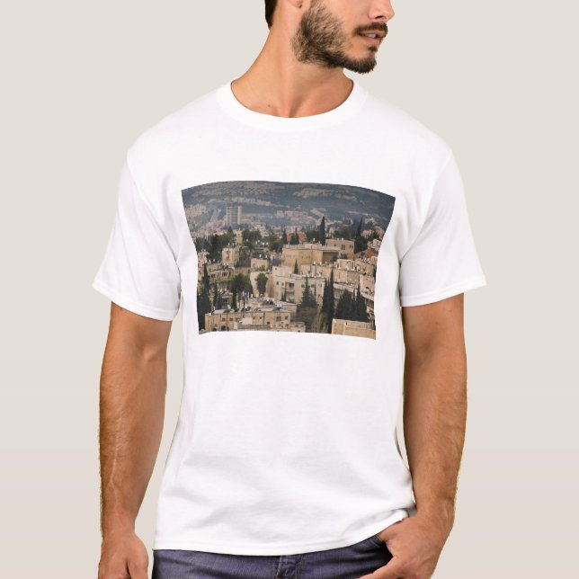 T-shirt Vista urbana elevada da torre Jerusalem YMCA (Frente)