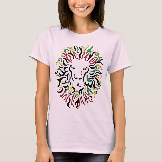 T-shirt Visto de demonstração: Rasta Lion- (feminina orgân (Frente)