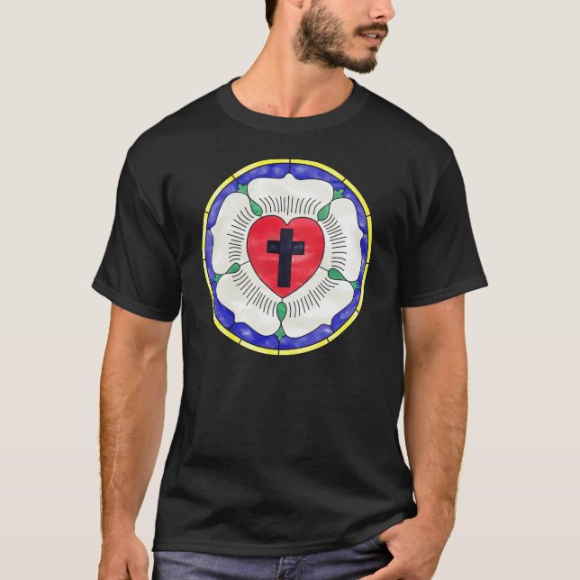 T-shirt Vitral da Rosa de Lutero (Frente)