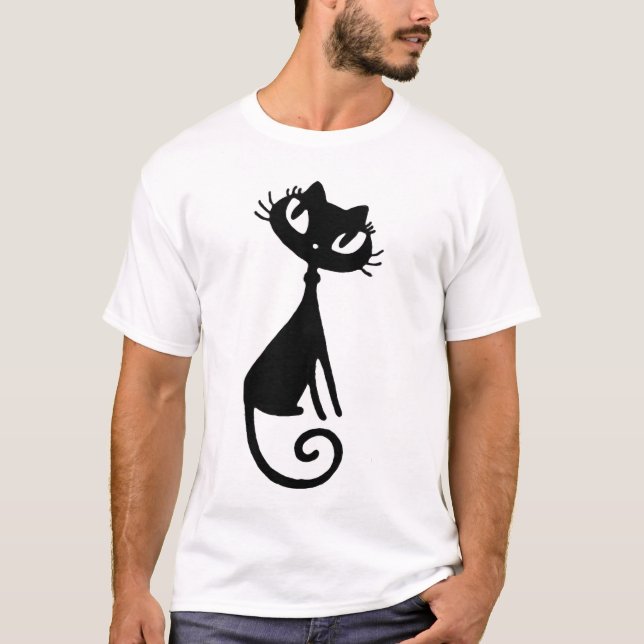 T-shirt VIVO do edun do borracho do gato preto (Frente)