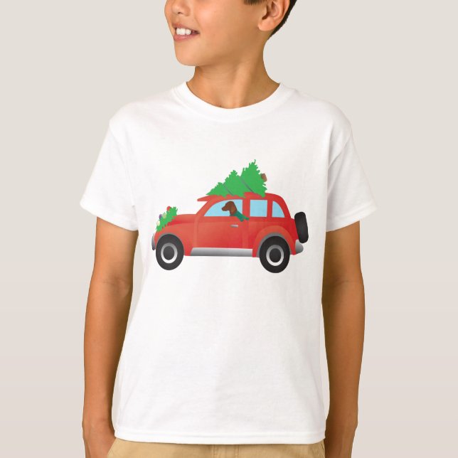 T-shirt Vizsla caçando cachorro dirigindo um carro de Nata (Frente)
