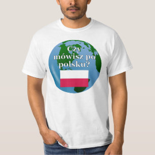 T-shirt Você fala polonês? em polonês. Sinalizador e globo