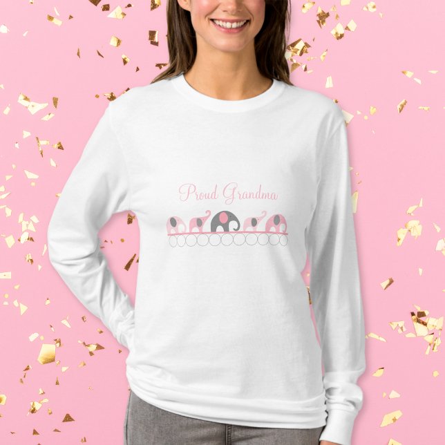 T-shirt Vovó orgulhosa, cor-de-rosa e Cinza de elefante (Criador carregado)
