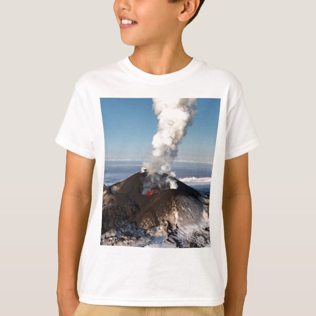 T-shirt Vulcão da erupção da cratera: lava, gás, vapor, (Frente)