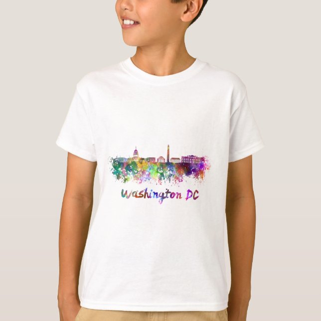 T-shirt Washington DC skyline in watercolor (Frente)