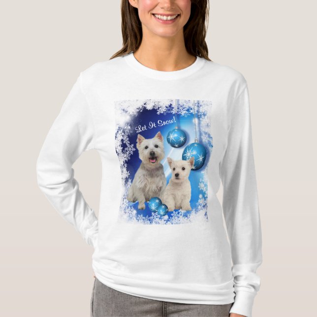 T-shirt Westie deixou-o nevar cartões de natal (Frente)