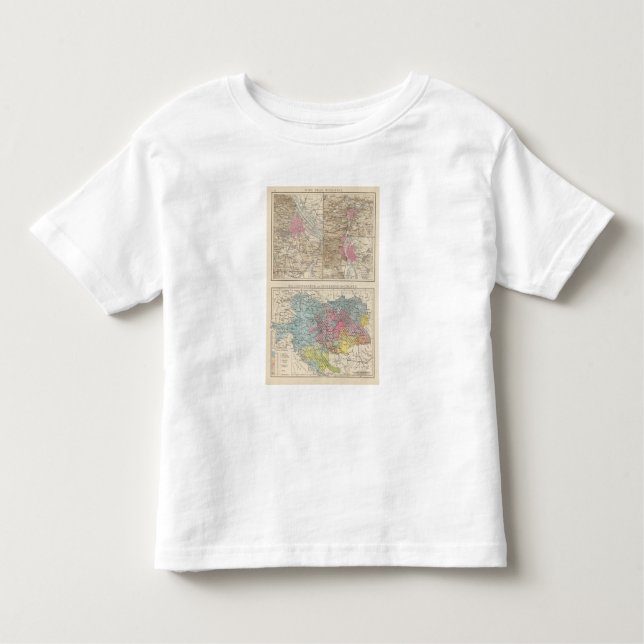 T-shirt Wien, Prag, mapa de BudaPest (Frente)