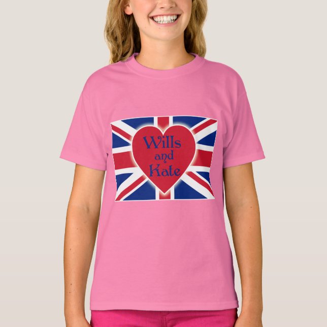 T-shirt Wills e Kate com Union Jack em Camisetas, presente (Frente)