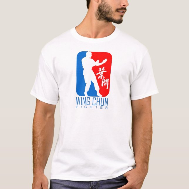 T-shirt Wing Chun Fighter (azul-vermelho) Ip Man Linage (Frente)