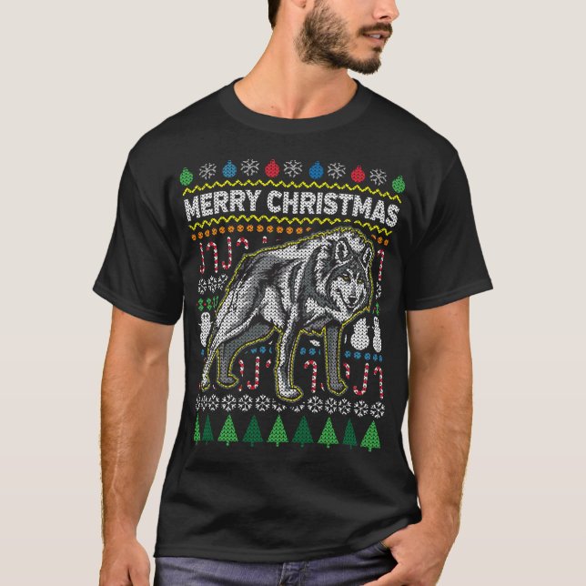 T-shirt Wolf Ugly Christmas Sweater (Frente)