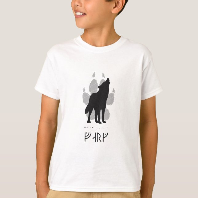 T-shirt Wolf with viking rune (Frente)