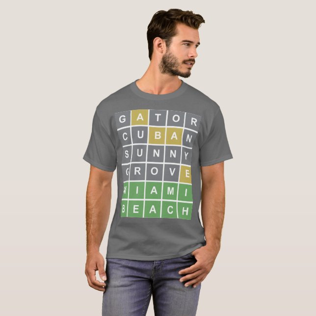 T-Shirt Wordle Quebra-cabeça "Miami Beach" (Frente Completa)