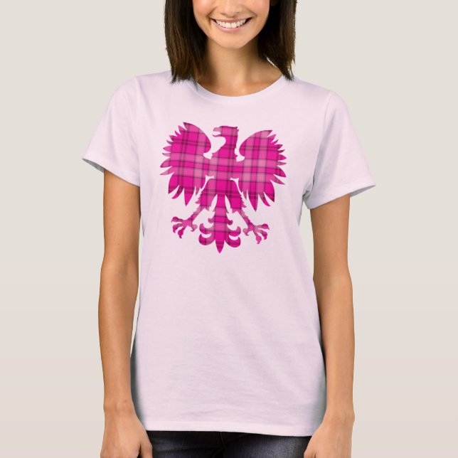 T-shirt Xadrez cor-de-rosa polonesa Eagle (Frente)