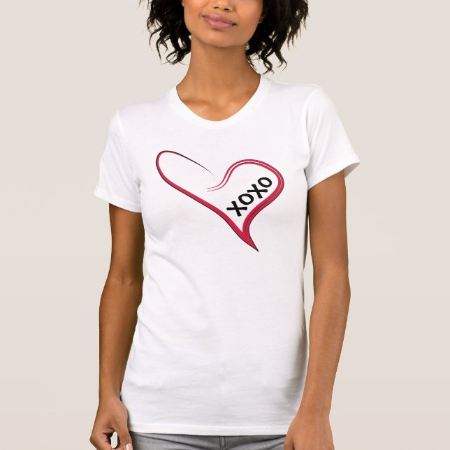 T-shirt xoxo! Coração Vermelho com uma Mensagem Personaliz (Frente)