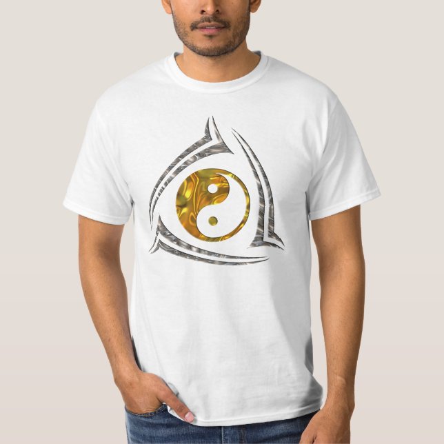 T-shirt Yin & Yang/tribal - prata do ouro (Frente)