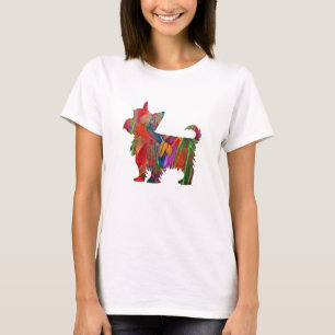 T-shirt Yorkie - Silhueta de Cachorro Pintado Multicolorid