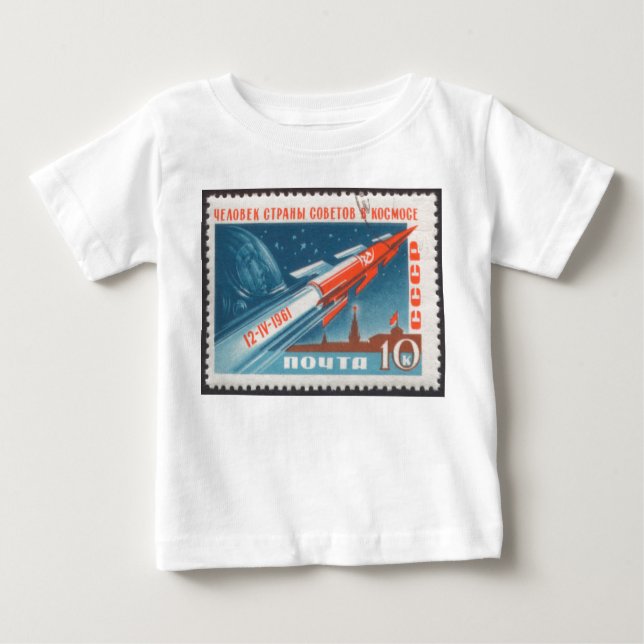 T-shirt Yuri Gagarin Vostok 1 é um homem de 1rua no espaço (Frente)