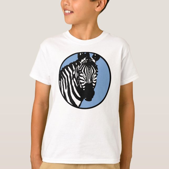 T-shirt zebra, círculo azul ardente. (Frente)