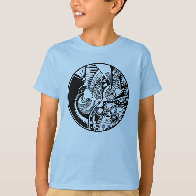T-shirt Zendala abstrato preto e branco no círculo (Frente)