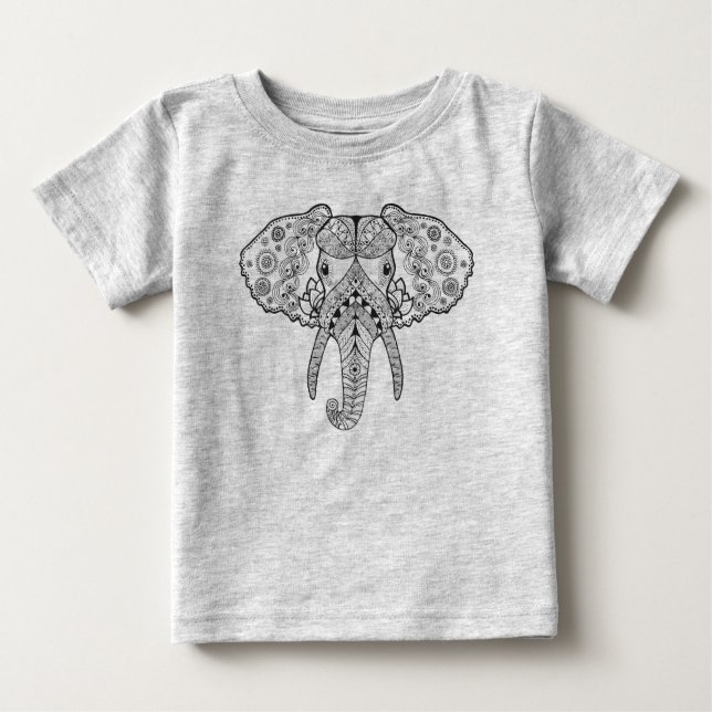 T-shirt Zentangle inspirou o elefante (Frente)