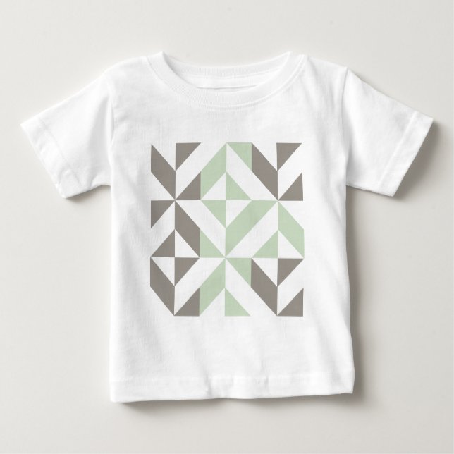 T-shirt ZigZag Geométrico de Sage Green e Silver (Frente)