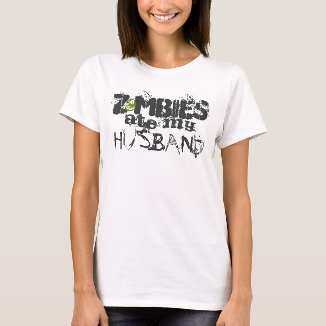 T-shirt Zombies Comeu Meu Marido Bella Círculo Fluido em C (Frente)