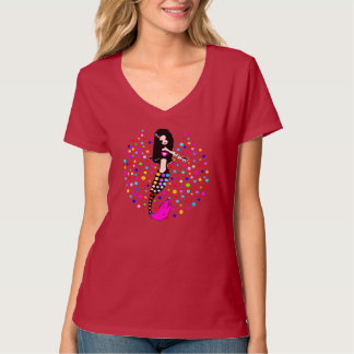 T-shirts •●°ღSereia Brilhante Blusa Feminina Nano Decote Vღ