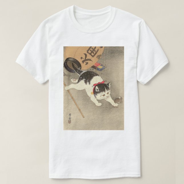 T-shirts 猫, rato de travamento do gato do 古邨, Ohara Koson, (Frente do Design)