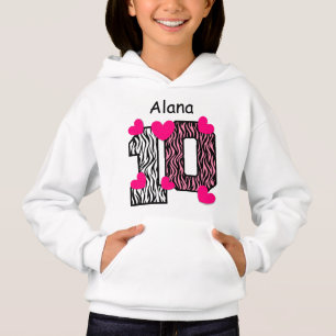 T-shirts 10º Aniversário, Zebra Rosa, Nome Personalizado