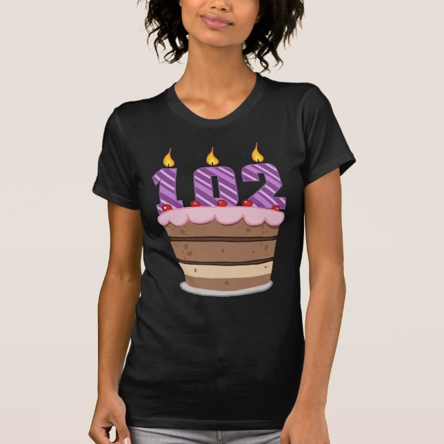 T-shirts 102 anos de idade no Bolo de Aniversário (Frente)