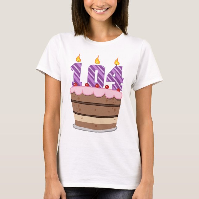 T-shirts 104 anos no Bolo de Aniversário (Frente)