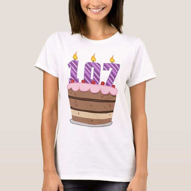 T-shirts 107 anos de idade no Bolo de Aniversário (Frente)