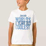 T-shirts 11 Birthday Gift World's Coolest de 11 anos<br><div class="desc">Tem uma criança especial de onze anos em sua vida?   Então,  que tal esta camisa mais legal do mundo de 11 anos,  com um lugar para adicionar um nome?  Todo o texto é personalizável,  então você pode mudar o Coolest ou o ano para qualquer coisa que ajustado. Bonito!</div>