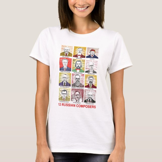T-shirts 12 compositores do russo (Frente)