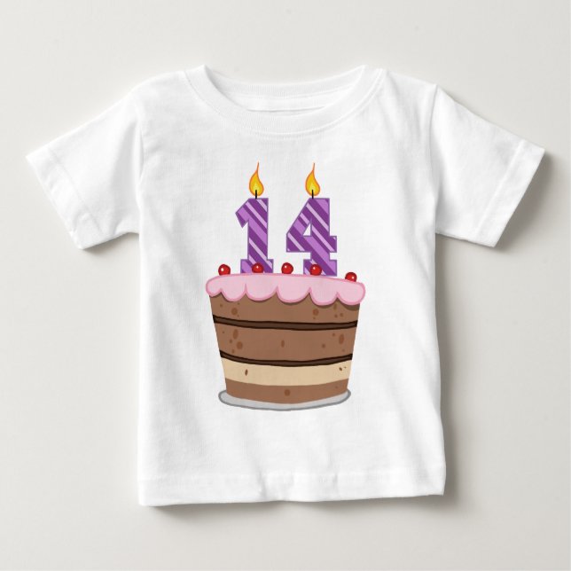 T-shirts 14 anos de idade no Bolo de Aniversário (Frente)