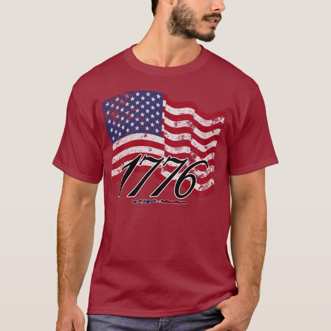 T-shirts 1776 afligiu a bandeira americana (Frente)