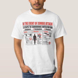 T-shirts 1-2-3 etapas para o ataque do zombi