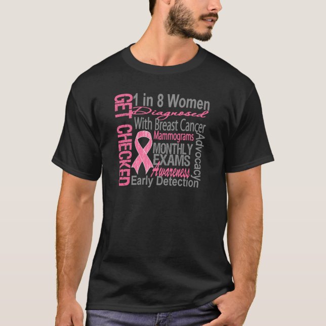 T-shirts 1 em 8 mulheres - consciência do cancro da mama (Frente)