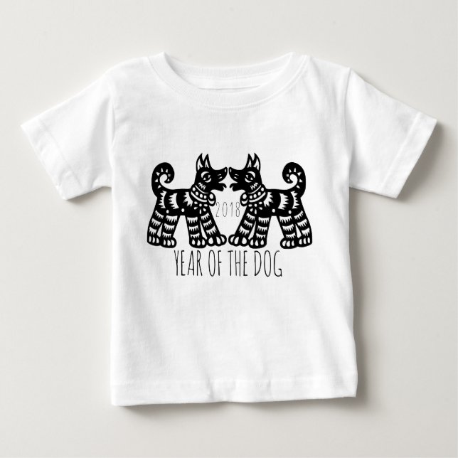 T-shirts 2 Cães Para O Ano Novo Chinês 2018 W Bebê Tee (Frente)