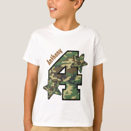 T-shirts 4º Aniversário, Menino Camo e Estrelas Nome Person