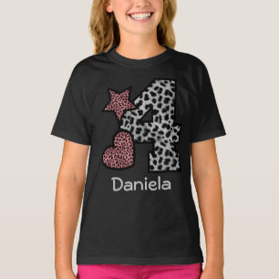 T-shirts 4o Criança de 4 anos V44P do LEOPARDO da menina d