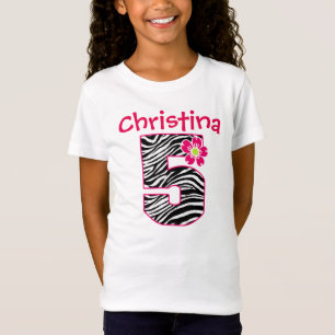 T-shirts 5o Zebra do rosa quente & do preto da menina do